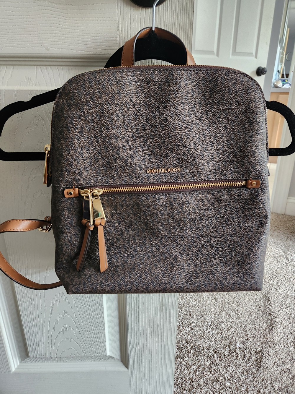 Michael Kors Brown Logo-Print Backpack